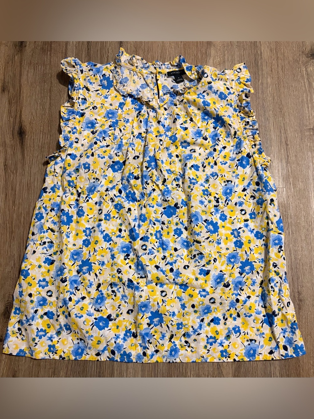 Ann Taylor - Blue & Yellow Floral Ruffle Sleeve Top - Size M
